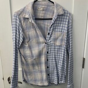 Altar'd State Blue and White Plaid Button Down Shirt